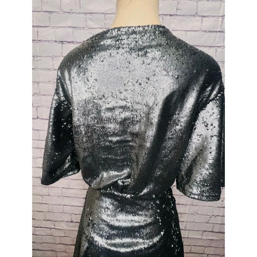 Free People Womens Gunmetal Gray Sequin Futter Sleeve Manuka Mini Dress Size XS